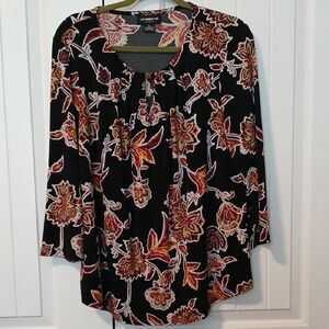 Liz Claiborne Black and Orange Floral Blouse sz XL